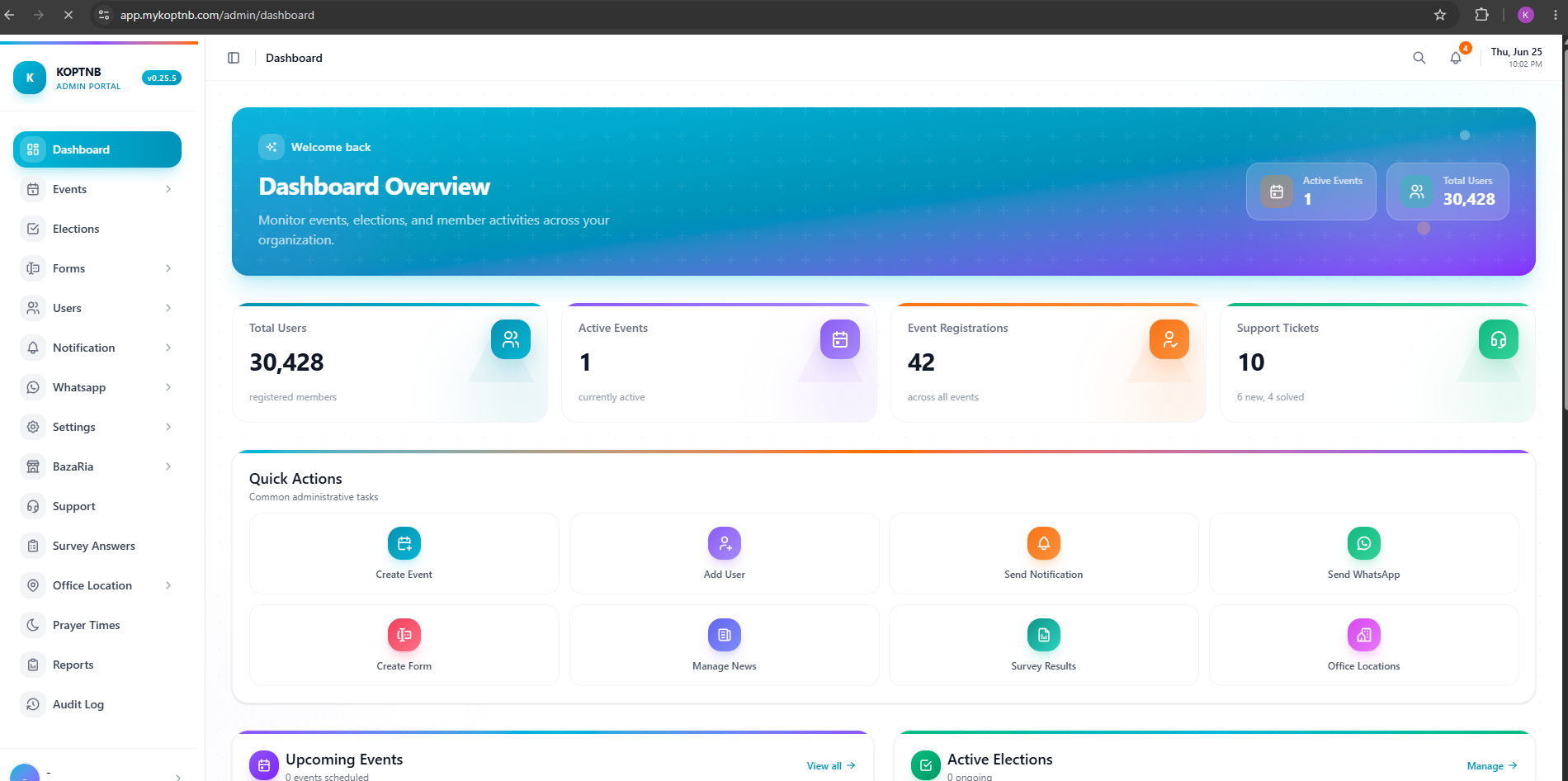 Super App KOPTNB organization management dashboard