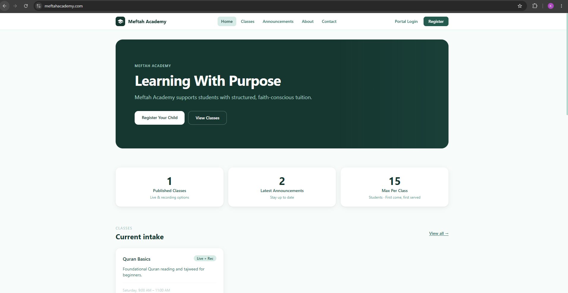 Meftah Academy booking website screenshot 1