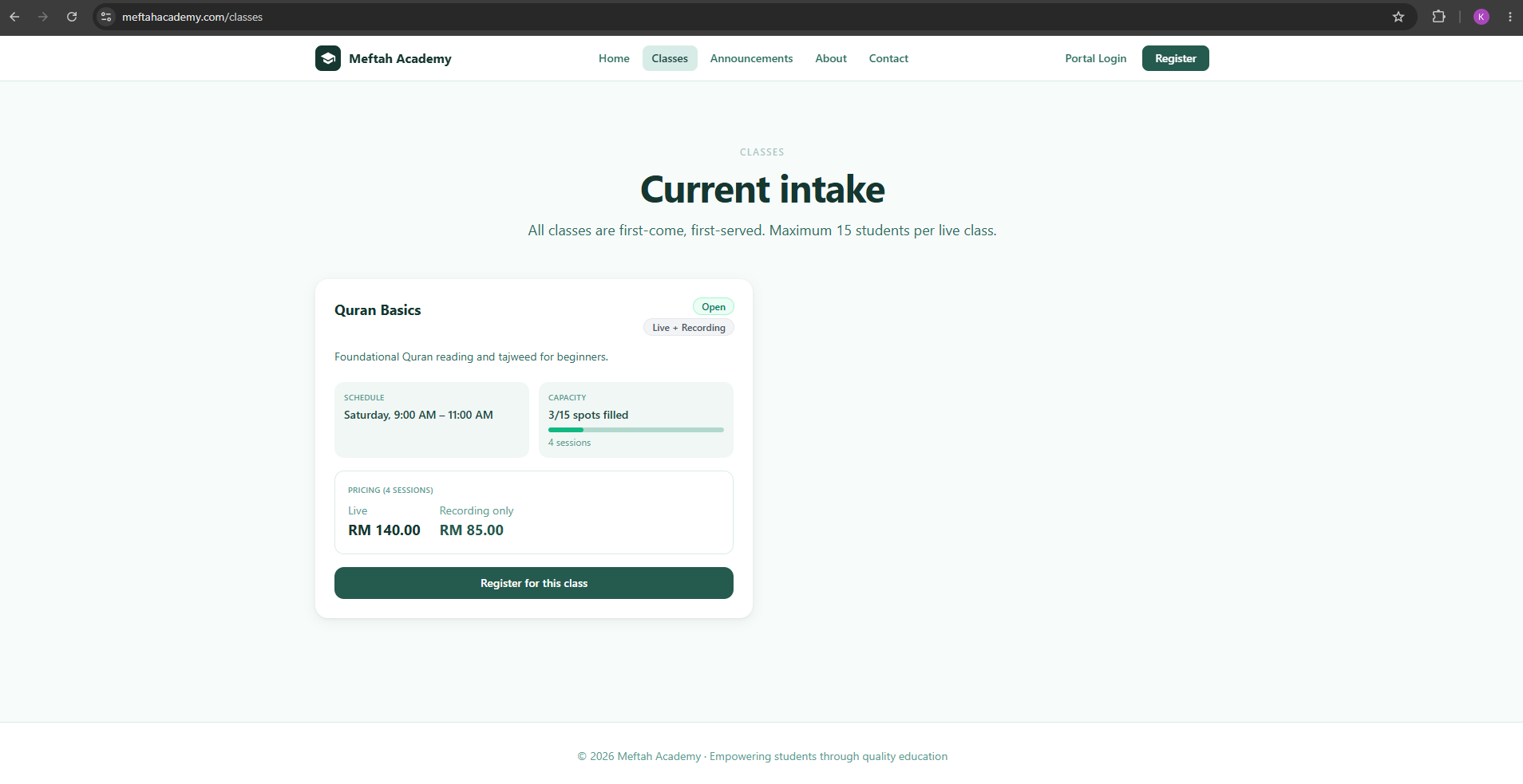 Meftah Academy admin dashboard screenshot 2